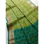 Women's Raw Silk Ikkat Saree With Unstitched Blouse 5.5Mtr (Green) - Image 3