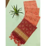 Women's Raw Silk Ikkat Saree With Unstitched Blouse 5.5Mtr (Peach) - Image 4