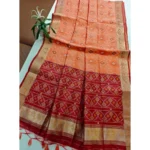 Women's Raw Silk Ikkat Saree With Unstitched Blouse 5.5Mtr (Peach)