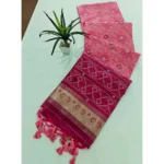 Women's Raw Silk Ikkat Saree With Unstitched Blouse 5.5Mtr (Pink) - Image 4