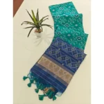 Women's Raw Silk Ikkat Saree With Unstitched Blouse 5.5Mtr (Sky Blue) - Image 4