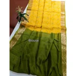 Women's Raw Silk Ikkat Saree With Unstitched Blouse 5.5Mtr (Yellow) - Image 2