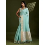 Women's Tissue Checks_With_Buttis Saree With Unstitched Blouse 5.5Mtr (Aqua_Blue)