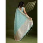 Women's Tissue Checks_With_Buttis Saree With Unstitched Blouse 5.5Mtr (Aqua_Blue) - Image 2