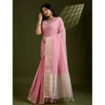Women's Tissue Checks_With_Buttis Saree With Unstitched Blouse 5.5Mtr (Light_Pink)