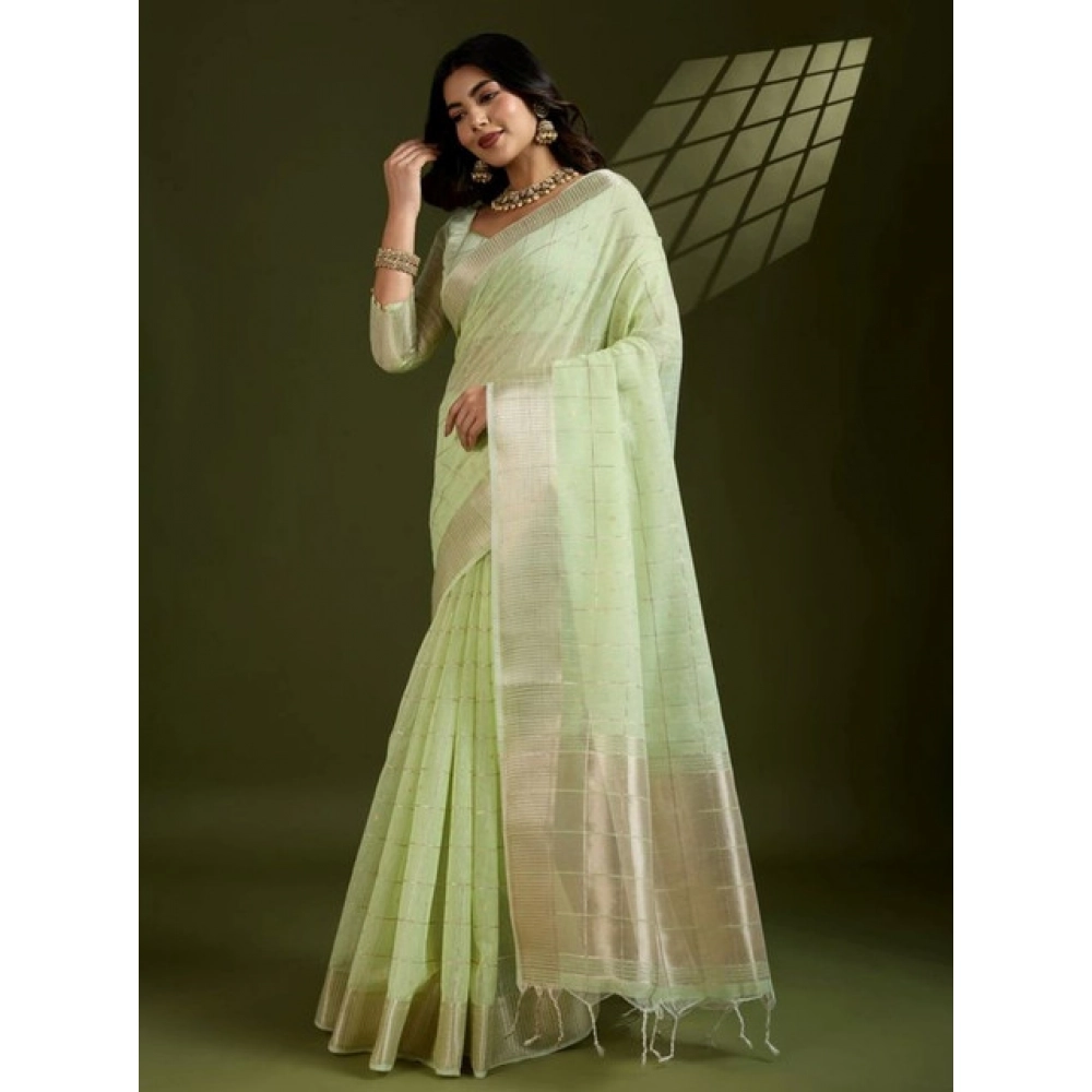 PID-65645-Generic-Women-S-Tissue-Checks-With-Buttis-Saree-With-Unstitched-Blouse-5-5-Mtr-Light-Gree-1000x1000-1.webp Women's Tissue Checks_With_Buttis Saree With Unstitched Blouse 5.5Mtr (Light_Green) - Image 1