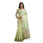 Women's Tissue Checks_With_Buttis Saree With Unstitched Blouse 5.5Mtr (Light_Green) - Image 3