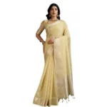 Women's Tissue Checks_With_Buttis Saree With Unstitched Blouse 5.5Mtr (Yellow) - Image 3