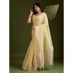 Women's Tissue Checks_With_Buttis Saree With Unstitched Blouse 5.5Mtr (Yellow)