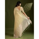 Women's Tissue Checks_With_Buttis Saree With Unstitched Blouse 5.5Mtr (Yellow) - Image 2