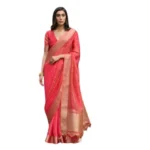 Women's Silk_Blend Butti Pattern Saree With Unstitched Blouse 5.5Mtr (Pink) - Image 3