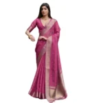 Women's Silk_Blend Butti Pattern Saree With Unstitched Blouse 5.5Mtr (Pink) - Image 4