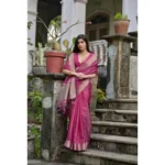 Women's Silk_Blend Butti Pattern Saree With Unstitched Blouse 5.5Mtr (Pink) - Image 3
