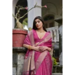 Women's Silk_Blend Butti Pattern Saree With Unstitched Blouse 5.5Mtr (Pink) - Image 2