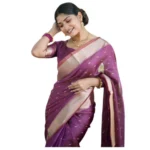 Women's Silk_Blend Butti Pattern Saree With Unstitched Blouse 5.5Mtr (Purple) - Image 4