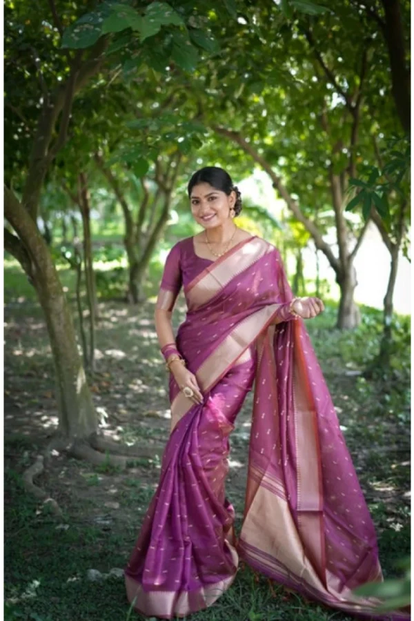 Women's Silk_Blend Butti Pattern Saree With Unstitched Blouse 5.5Mtr (Purple)