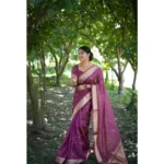 Women's Silk_Blend Butti Pattern Saree With Unstitched Blouse 5.5Mtr (Purple) - Image 3