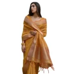 Women's Silk_Blend Butti Pattern Saree With Unstitched Blouse 5.5Mtr (Mustard) - Image 3