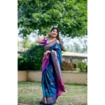 Women's Katan_Silk Zari_Weaving Saree With Unstitched Blouse 5.5Mtr (Blue) - Image 3