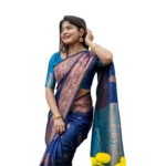 Women's Katan_Silk Zari_Weaving Saree With Unstitched Blouse 5.5Mtr (Navy_Blue) - Image 4