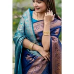 Women's Katan_Silk Zari_Weaving Saree With Unstitched Blouse 5.5Mtr (Navy_Blue) - Image 3