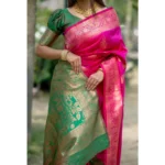 Women's Katan_Silk Zari_Weaving Saree With Unstitched Blouse 5.5Mtr (Pink) - Image 2