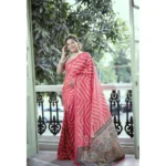 Women's Faux_Tussar_Silk Geometric_Print Saree With Unstitched Blouse 5.5Mtr (Pink) - Image 2