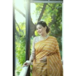 Women's Faux_Tussar_Silk Geometric_Print Saree With Unstitched Blouse 5.5Mtr (Mustard) - Image 2