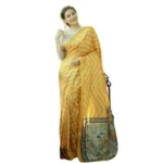 Women's Faux_Tussar_Silk Geometric_Print Saree With Unstitched Blouse 5.5Mtr (Mustard) - Image 3