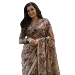Women's Faux_Tussar_Silk Abstract_Print Saree With Unstitched Blouse 5.5Mtr (Brown) - Image 3