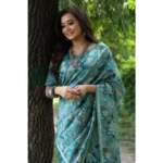 Women's Faux_Tussar_Silk Abstract_Print Saree With Unstitched Blouse 5.5Mtr (Sea_Green) - Image 2