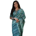 Women's Faux_Tussar_Silk Abstract_Print Saree With Unstitched Blouse 5.5Mtr (Sea_Green) - Image 3