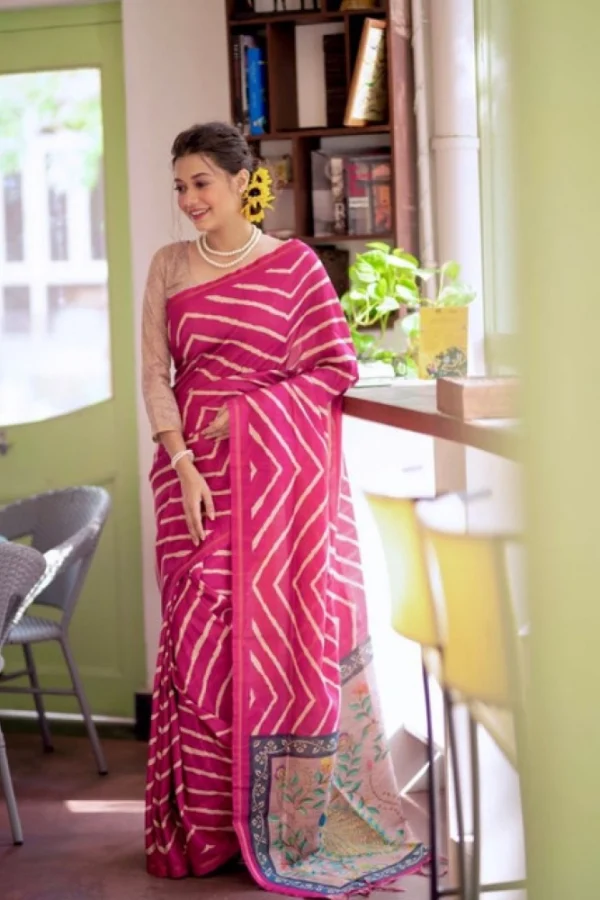 Women's Faux_Tussar_Silk Geometric_Print Saree With Unstitched Blouse 5.5Mtr (Light_Pink)