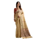 Women's Blended_Cotton Floral Saree With Unstitched Blouse 5.5Mtr (Beige) - Image 3