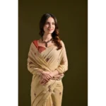 Women's Blended_Cotton Floral Saree With Unstitched Blouse 5.5Mtr (Beige) - Image 2