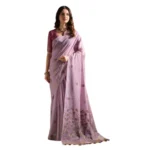 Women's Blended_Cotton Floral Saree With Unstitched Blouse 5.5Mtr (Lavender) - Image 3