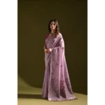 Women's Blended_Cotton Floral Saree With Unstitched Blouse 5.5Mtr (Lavender)