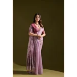 Women's Blended_Cotton Floral Saree With Unstitched Blouse 5.5Mtr (Lavender) - Image 2