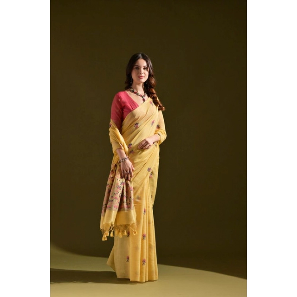 PID-65687-Generic-Women-S-Blended-Cotton-Floral-Saree-With-Unstitched-Blouse-5-5-Mtr-Mustard-2-1000x1000-1.webp Women's Blended_Cotton Floral Saree With Unstitched Blouse 5.5Mtr (Mustard) - Image 1
