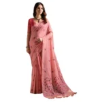 Women's Blended_Cotton Floral Saree With Unstitched Blouse 5.5Mtr (Pink) - Image 3
