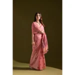 Women's Blended_Cotton Floral Saree With Unstitched Blouse 5.5Mtr (Pink)