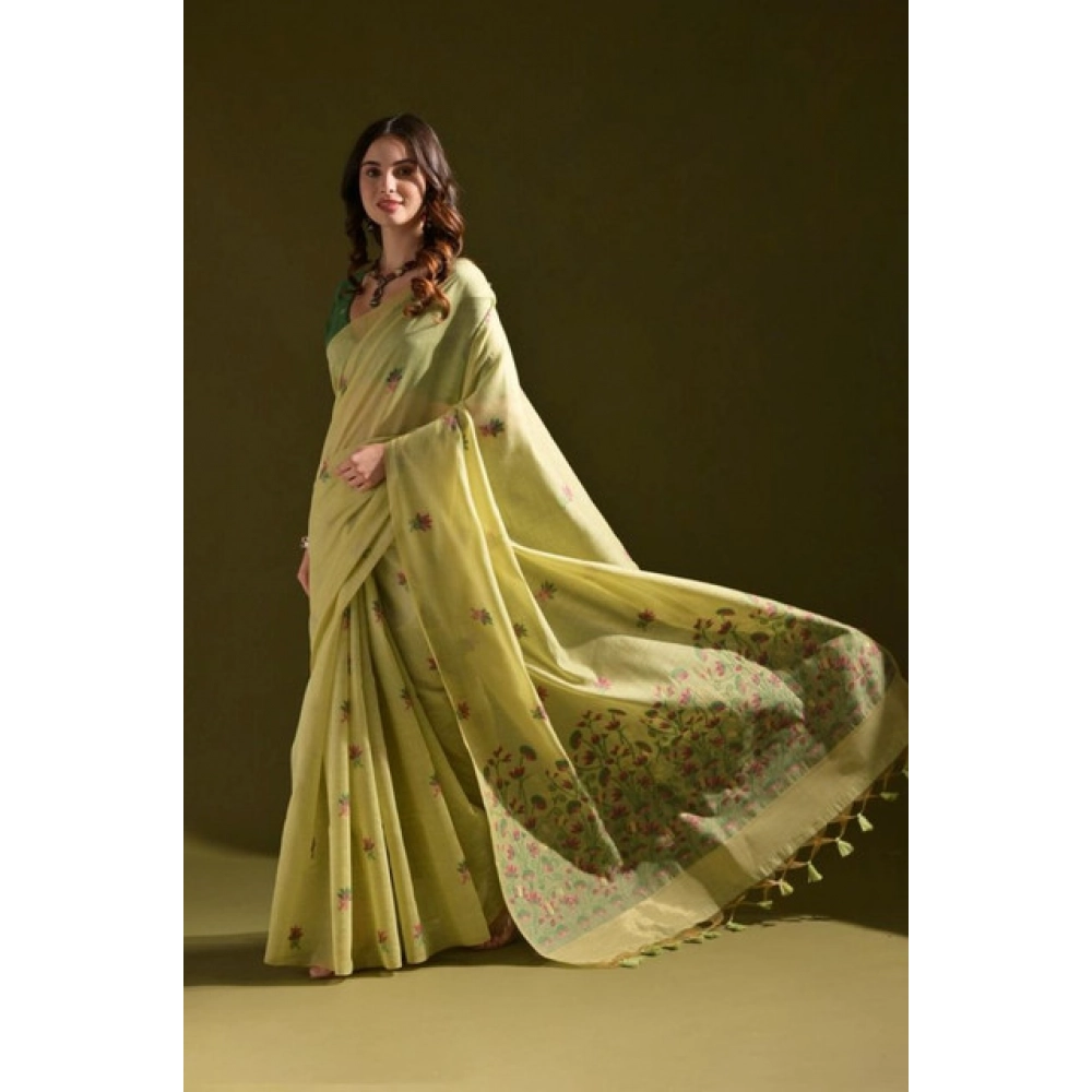 PID-65690-Generic-Women-S-Blended-Cotton-Floral-Saree-With-Unstitched-Blouse-5-5-Mtr-Light-Green-2-1000x1000-1.webp Women's Blended_Cotton Floral Saree With Unstitched Blouse 5.5Mtr (Light_Green) - Image 1