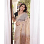 Women's Blended_Cotton Woven_Motifs Saree With Unstitched Blouse 5.5Mtr (Light_Beige) - Image 2