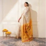 Women's Blended_Cotton Woven_Motifs Saree With Unstitched Blouse 5.5Mtr (Mustard) - Image 3
