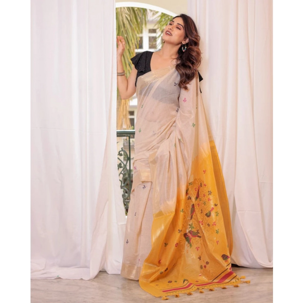 PID-65695-Generic-Women-S-Blended-Cotton-Woven-Motifs-Saree-With-Unstitched-Blouse-5-5-Mtr-Yellow-1000x1000-1.webp Women's Blended_Cotton Woven_Motifs Saree With Unstitched Blouse 5.5Mtr (Yellow) - Image 1