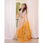 Women's Blended_Cotton Woven_Motifs Saree With Unstitched Blouse 5.5Mtr (Yellow) - Image 3