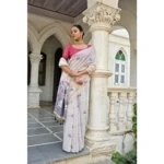 Women's Blended_Cotton Floral Weaving Pattern Saree With Unstitched Blouse 5.5Mtr (Blue) - Image 2