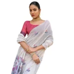 Women's Blended_Cotton Floral Weaving Pattern Saree With Unstitched Blouse 5.5Mtr (Blue) - Image 3