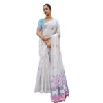 Women's Blended_Cotton Floral Weaving Pattern Saree With Unstitched Blouse 5.5Mtr (Pink) - Image 3