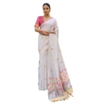 Women's Blended_Cotton Floral Weaving Pattern Saree With Unstitched Blouse 5.5Mtr (Yellow) - Image 3